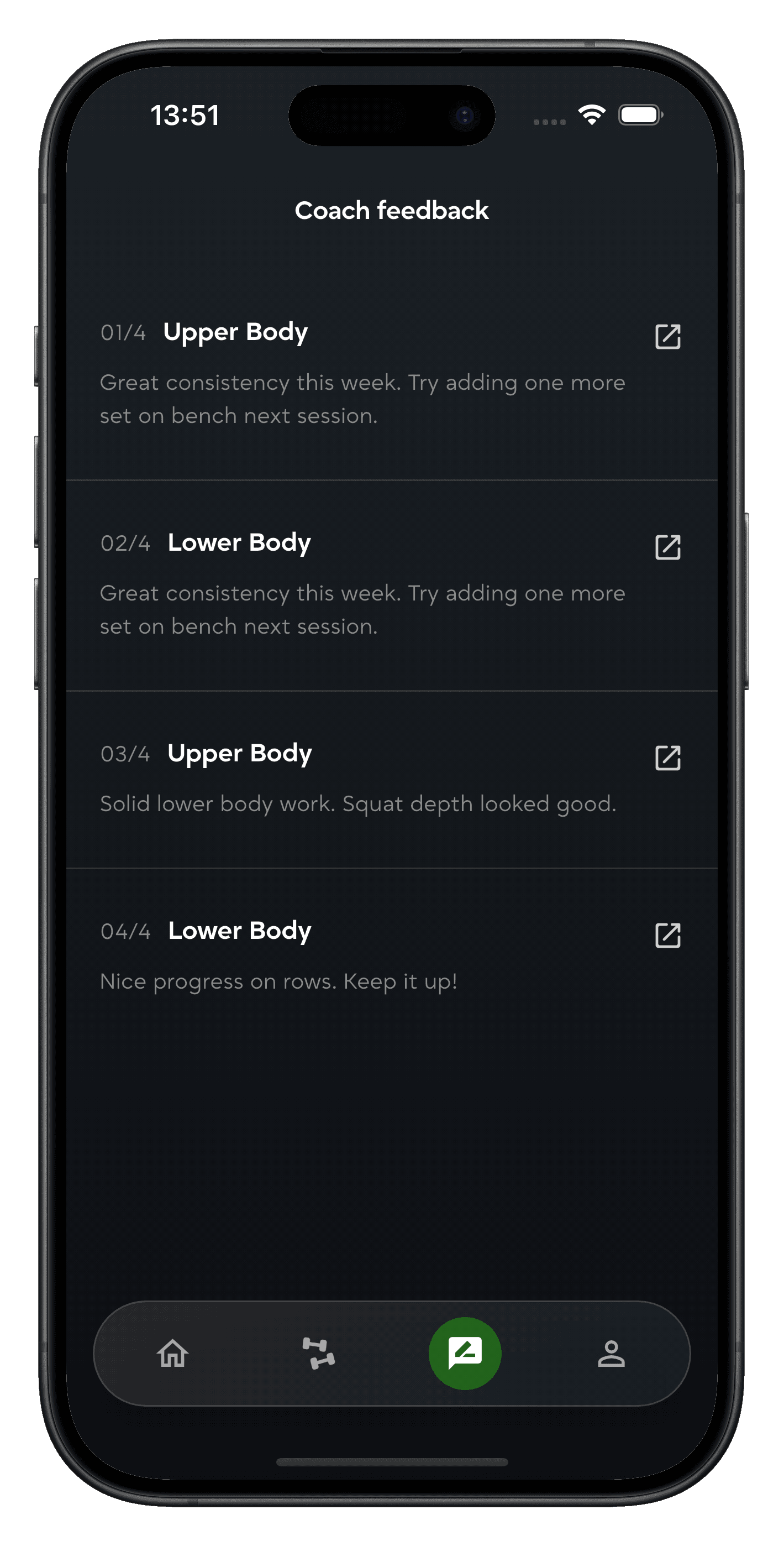 Training app screen 4